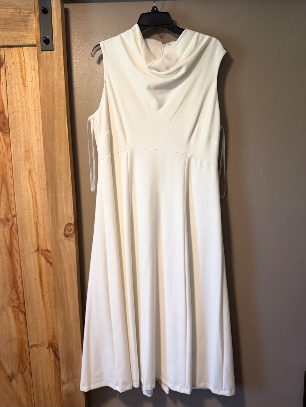 Donna Karan Cream Sleeveless Cowl Neck Midi Dress